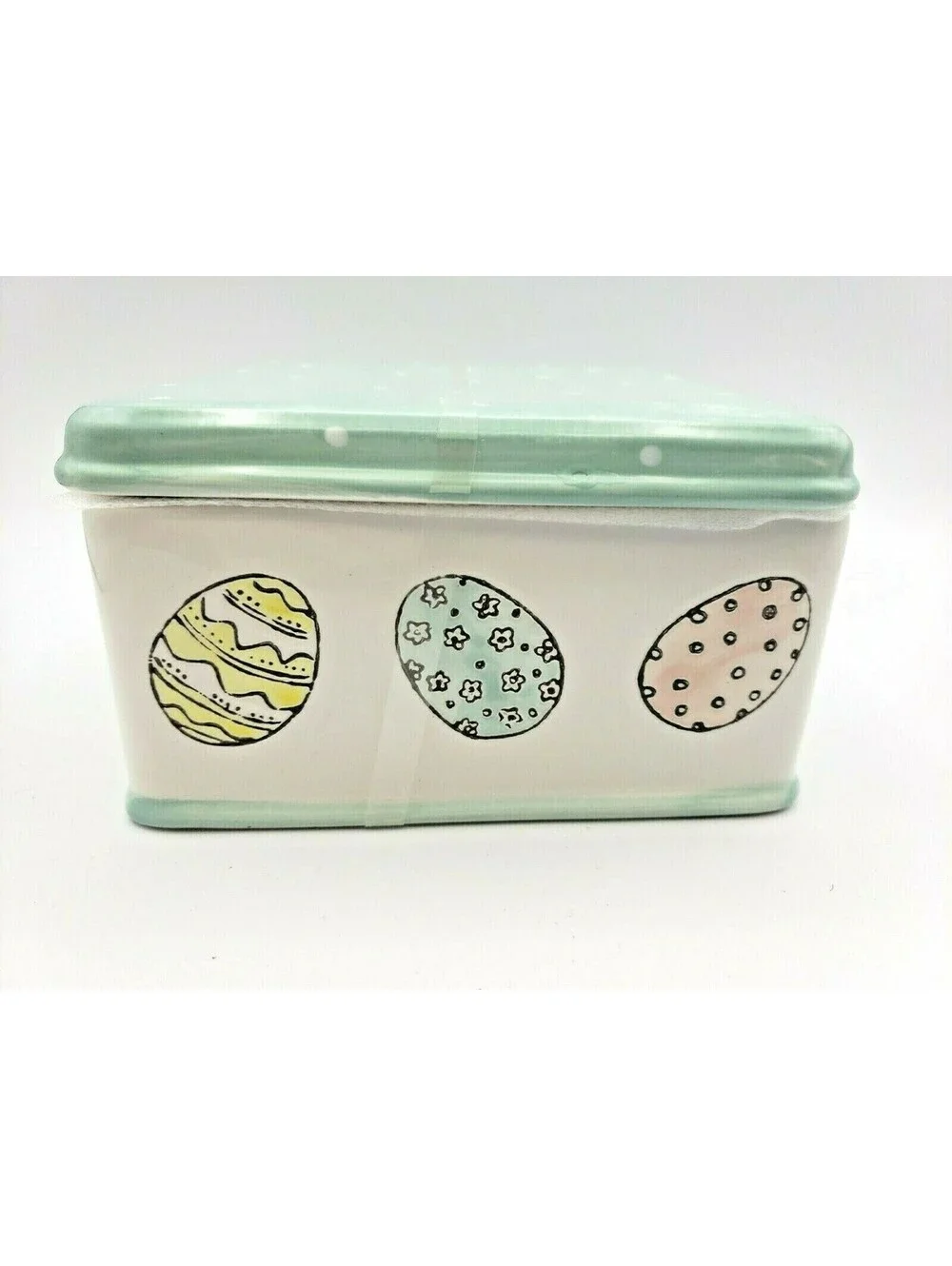 Square Ceramic Canister Box Colorful Eggs Polka Dots Potter's Studio Spring